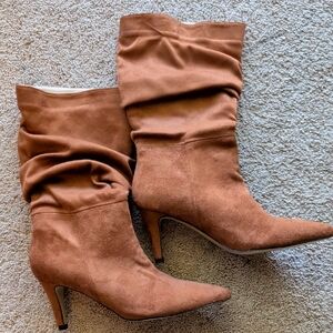 Women's Slouchy Mid-Calf Pointed-Toe Heel Boots - Brown
